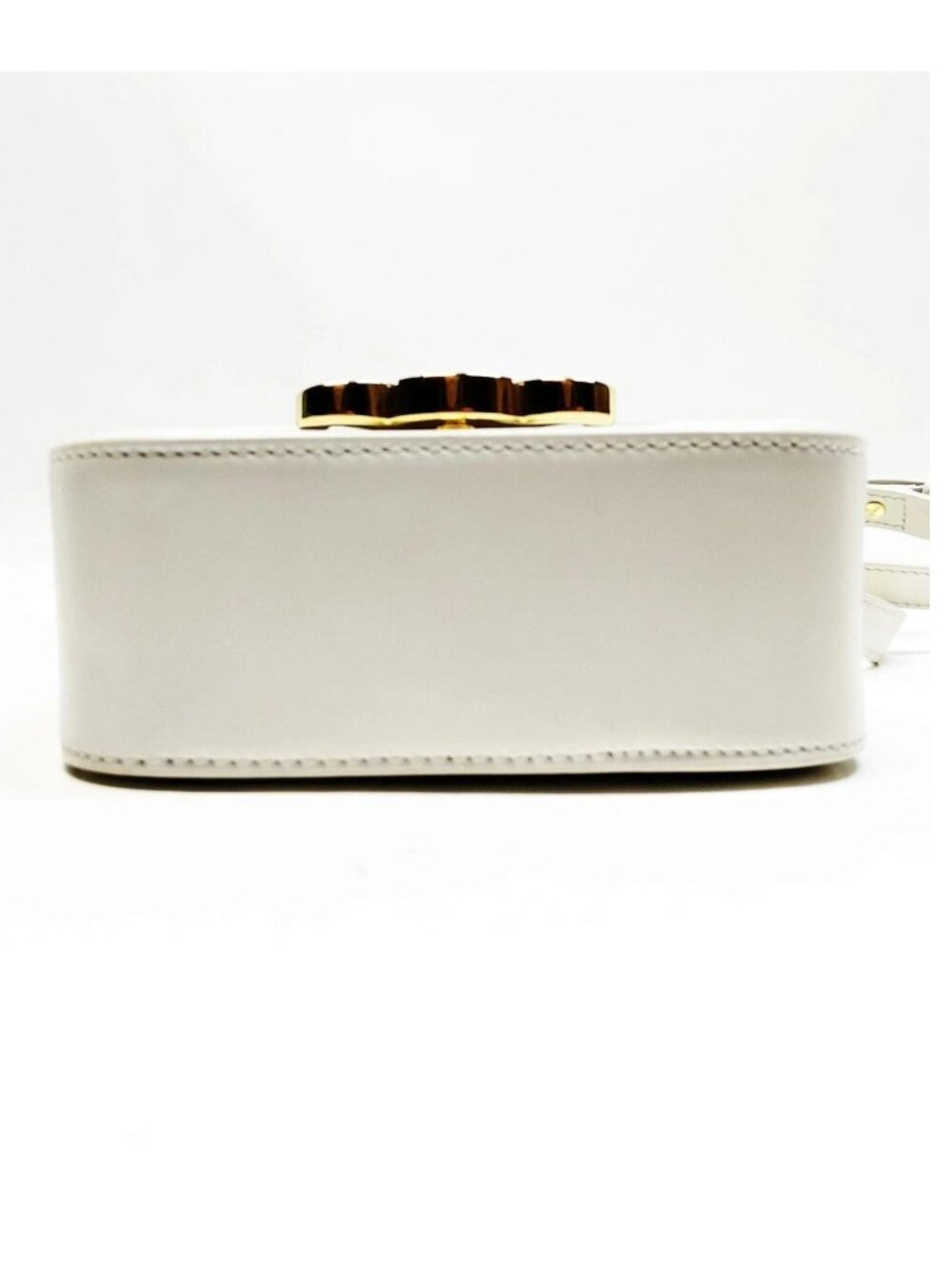 Authentic Celine Triomphe Small Shoulder Bag White Leather Gold Logo Crossbody - Picture 6 of 16